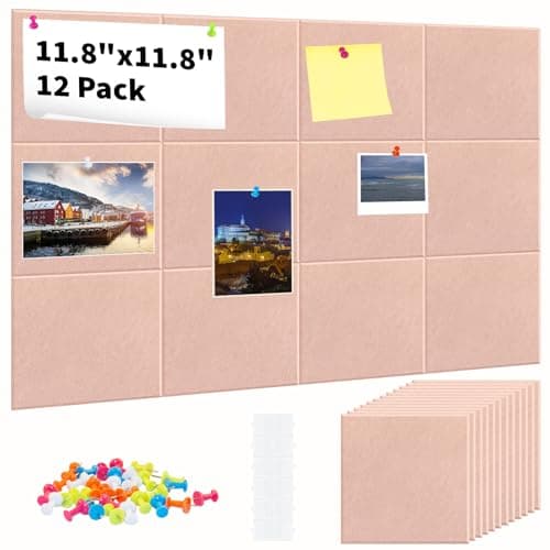 12 Pack Large Cork Board, Cork Boards for Walls, Bulletin Board Alternative, Pin Board with Push Pins & 72 Adhesive Tabs, Felt Wall Tiles for Home Office Wall Decor, 48"X36"