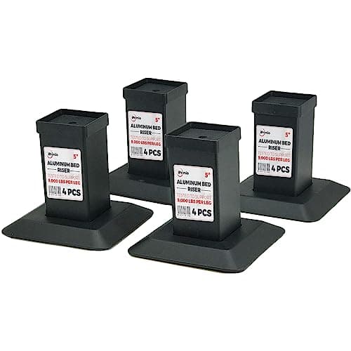 iPrimio Aluminum Heavy Duty Bed Risers - Metal, 5 Inch Lift, 4 Pack, Up to 9,000lbs - Raising Blocks, Furniture Risers - Tall, Safe, Sturdy Lifts for College Dorm, Couches, Bed Frame Riser