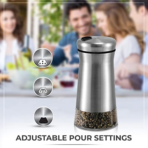 Pepper Shaker or Salt Shaker with Adjustable Pour Holes - Elegant Stainless Steel Spice Dispenser - Perfect for Himalayan, Table Salt, White and Black Pepper (Pepper Shaker) 6