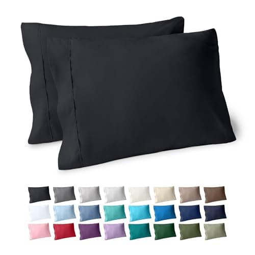 Bare Home Premium 1800 Ultra-Soft Microfiber Pillowcase Set - Double Brushed - Hypoallergenic - Wrinkle Resistant (Standard Pillowcase Set of 2, Black)