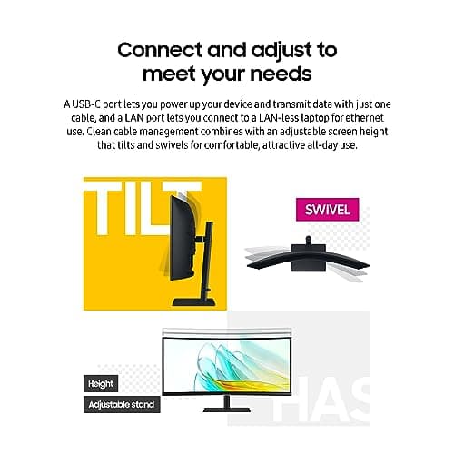 SAMSUNG 34” ViewFinity S65UA Series Ultrawide QHD Curved Monitor, HDR10, 100Hz, 350 nit, USB- C, Adjustable Stand, Intelligent Eye Care, LS34C650UANXGO, Black 6