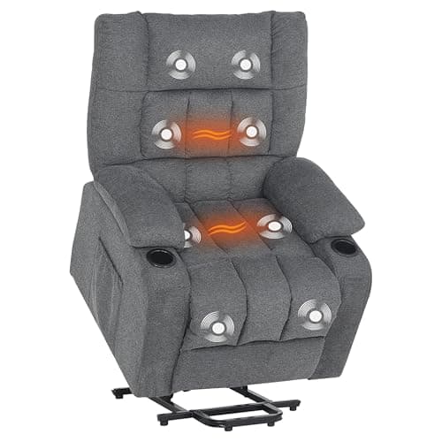 VUOVUS Power Lift Recliner with Heat & Massage, Plush Electric Massage Chair for Elderly with Lumbar Support, Cup Holders & Side Pockets(Medium Grey)