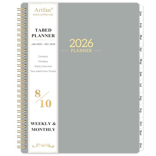 Planner 2026 - Planner/Calendar 2026, JAN 2026 - DEC 2026, 2026 Planner Weekly and Monthly with Tabs, 8" x 10" - Grey