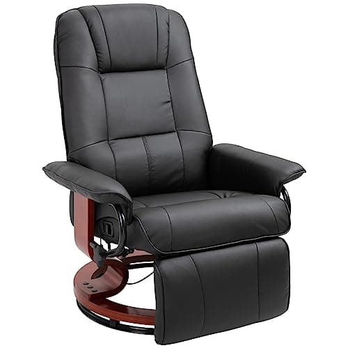 HOMCOM Faux Leather Manual Recliner, Adjustable Swivel Lounge Chair with Footrest, Armrest and Wrapped Wood Base for Living Room, Black