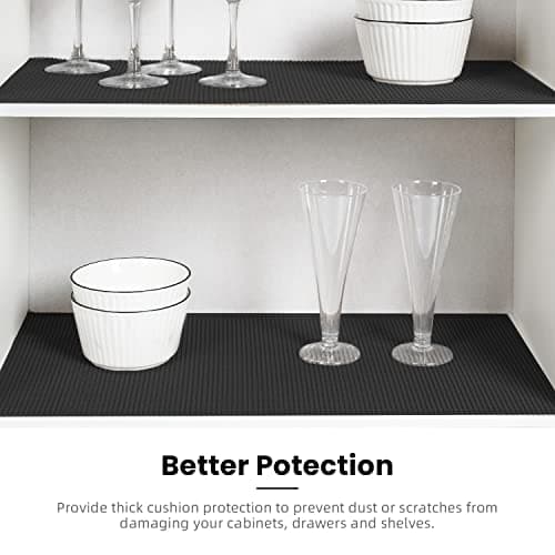 BAGAIL Drawer and Shelf Liner, 12 in X 10 Ft Non-Adhesive Shelf Liners for Kitchen Cabinets, Thick Strong Grip Liners for Desk, Shelves, Bathroom Drawers, Cabinet Protection - Black 5