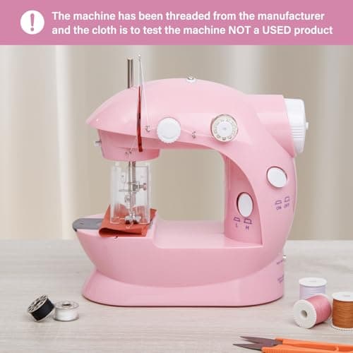 Sewing Machine for Beginners with Expansion Table and Foot Pedal and 42Pcs Sewing kit Finger Guard & Light Mini Small Portable Sewing Machines 2-Thread 2-Speed 2-Switches for Kids Ages 8-12 Peach Pink 6