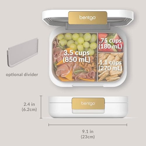 Bentgo Modern - Adult & Teen Bento Lunch Box; 3-4 Compartments, Leak-Resistant, 5.5 Cup Capacity/44 fl oz, Improved Locking Clips, Reusable, BPA-Free, Dishwasher/Microwave Safe Tray (White) 6