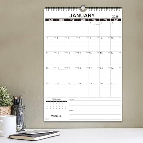 MONYES Wall Calendar 2026 Large, 17" x 12" Academic Calendar, Monthly Calendar with Wire Binding & Hanging Hook, Large Wall Calendar 7