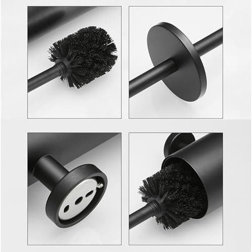 Stylish Matte Black Toilet Brush and Holder - Wall Mountable or Freestanding with Lid and Replaceable Brush Head 5
