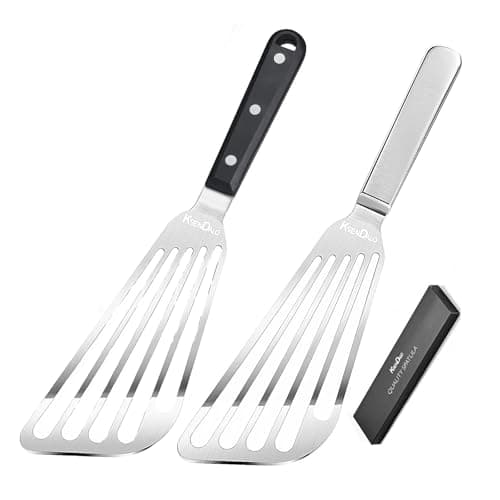 KSENDALO Fish Spatula Stainless Steel, Egg Flipper Spatula with Thin Flexible Slotted and Angled Blade for Kitchen Cooking, Grill, Camping, Essential Metal Spatulas,Silver Kitchen Utensils Set