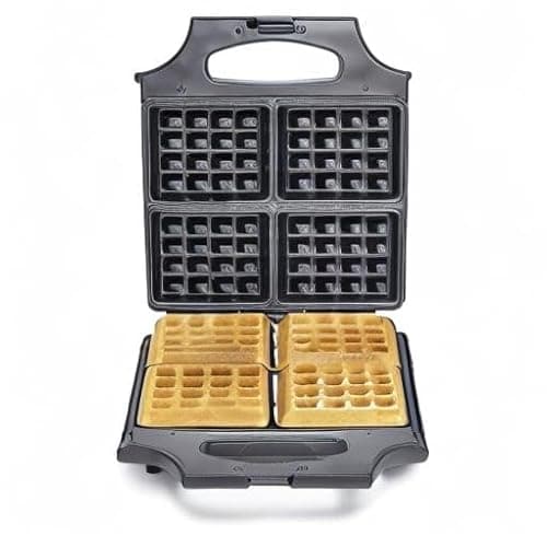 bella Waffle Iron - 4 Square Belgian Waffle Maker, Non-stick Extra Large Plates for Easy Cleanup - Compact Design, Stainless Steel, Black, 1400W 8