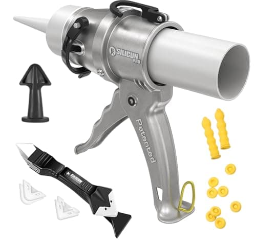SILIGUN™ PRO Compact 24:1 Caulking Gun - No Drip Caulk Gun - Patent Design - Lightweight Aluminum Frame - Works with all 10 oz Tubes (SILIGUN PRO Complete Kit)