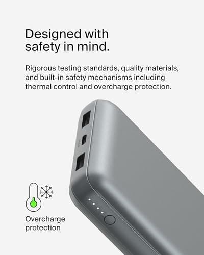 Belkin Portable Charger, USB C Power Bank 20000 mAh w/ 2 USB-A Ports, 15W w/A to C Cable - iPhone 17, Air, Pro, Pro Max, AirPods, Samsung Galaxy S25, iPad, Nintendo Switch 2, Google Pixel 10 - Gray 10