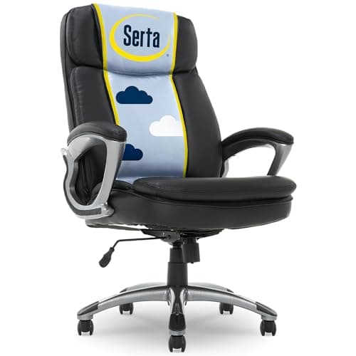 Serta Fairbanks Big and Tall Executive Office Chair - Ergonomic High Back Computer Desk Chair with Lumbar Support, Memory Foam Seat Cushion, Padded Armrests, Bonded Leather, 350 lb Capacity - Black