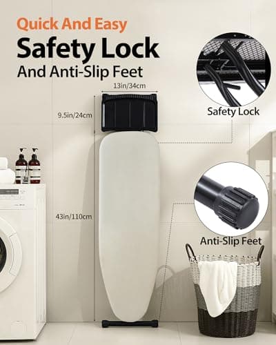 Full Size Ironing Board, Extra wide Foldable Iron Board, Heavy Duty Iron Rest, Height Adjustable & Space-Saving Folding Boards with Heat-Resistant Cover &Thick Pad for Clothes, for Laundry Room, Ivory 6