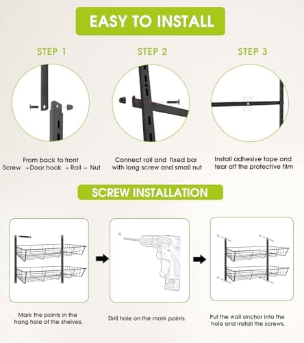 Mefirt Over The Door Pantry Organizer, Pantry Storage and Organization, 6-Tier Adjustable Hanging Baskets, Metal Wall Mount Spice Rack Seasoning Shelves for Home & Kitchen, Laundry Bathroom - Black 7