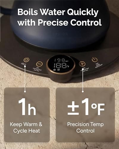 INTASTING Gooseneck Electric Kettle, ±1℉ Temperature Control, Stainless Steel Inner, Quick Heating, for Pour Over Coffee, Brew Tea, Boil Hot Water, 0.9L (Navy Blue) 8