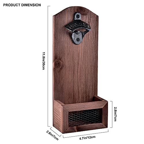 Siveit Wooden Bottle Opener with Cap Collector Catcher, Vintage Wood Wall Mounted Beer Bottle Opener, Ideal Gift for Men and Beer Lovers, Bar Decoration Opener 7