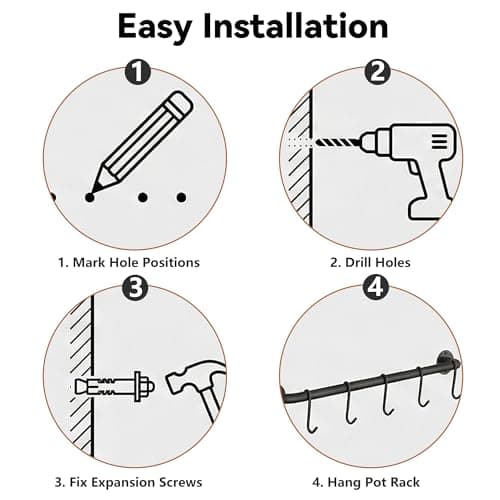 KAKIGO Kitchen Utensil Rack Organizer Wall-mounted Pot Pan Wall Hanger Holder For Hanging Rail with 10 S Hooks 6