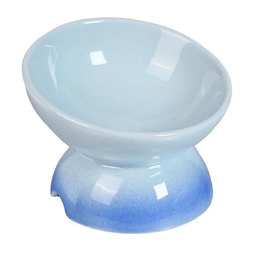 Elevated Ceramic Cat Food Bolws, Raise Whisker Fatigue Wide Pet Dish, Stress Free, Blue