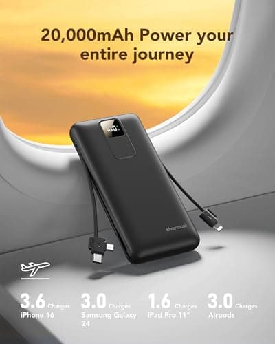 charmast Portable Charger 20000mAh with Wall Plug, Fast Charging Power Bank USB C, 20W PD Battery Pack with Built-in Cables Travel Essential for iPhone 16/15/14, Samsung, iPad More Devices (Black) 9