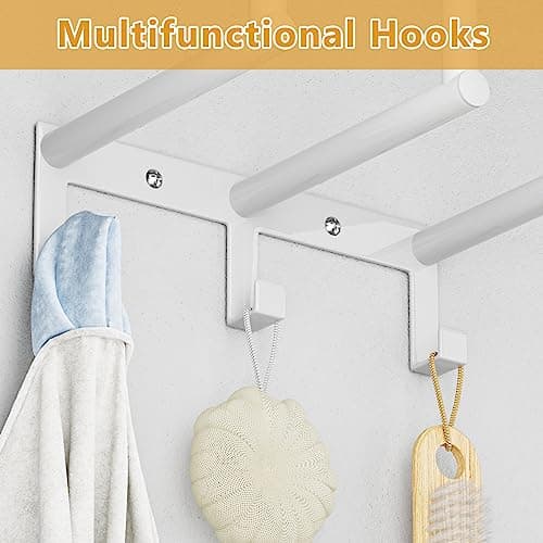 Ovicar Towel Racks for Bathroom - Wall Mounted Towel Rack with Metal Shelf & 3 Hooks, 3 Bars Wall Towel Holder for Small Bathroom, Bath Towel Storage for Rolled Towels Organizer (White) 5