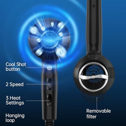 Professional Salon Hair Dryer, CONFU 1875 Watt Negative Ionic Fast Drying Blow Dryer, AC Motor Low Noise Hair Blow Dryer with Diffuser & 2 Concentrator Nozzles 6