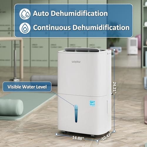 Waykar 150 Pints 2025 Energy Star Dehumidifier with Pump for Spaces up to 7,000 Sq. Ft at Commercial and Industrial Large Room, Warehouse, Home, Basement, with Drain Hose, Auto Defrost, Self-Drying 7