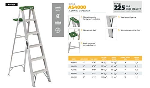 Louisville Ladder 4-foot Aluminium Step Ladder with tool tray, 225-Pound Load Capacity, Type II, AS4004 6