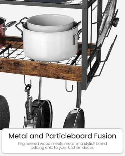 CHOEZON Hanging Pot Rack, Pot Rack Wall Mounted, 2-Tier Kitchen Pot and Lid Organizer, Wall-Mounted Pot Rack with 12 Hooks, for Kitchen Storage of Pots, Pans, Utensils, Rustic Brown TPR02BF 7