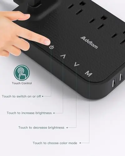 Addtam LED Desk Lamp, Power Strip with 3 Outlets 4 USB Charging Ports(2 USBC), 4 Modes 5 Level Brightness Touch Lamp, Small Desk Lamp for Home Office College Dorm Room Essentials 7