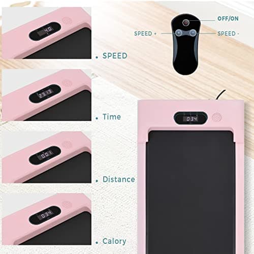 Merax Under Desk Treadmill Quiet, 2 in 1 Walking Pad Treadmills Under Desk for Office Home Use, Portable Treadmills with Remote Control, LED Display for Walking and Jogging, Pink 5