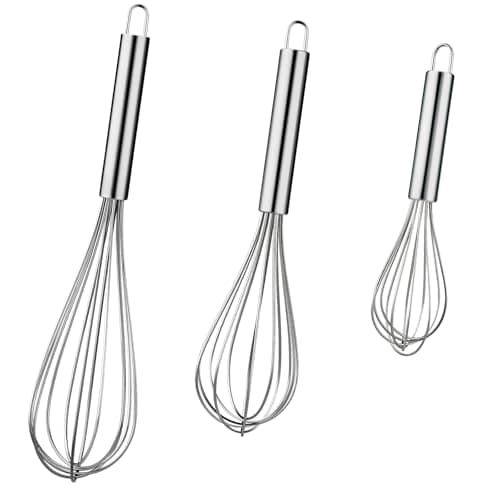 Kisuwye Metal Whisks for Cooking Stainless Steel Whisk Set 3 Pack Wisking Tool Balloon Wisk 8" 10" 12" Wire Whisk for Baking, Whisking, Mixing, Blending