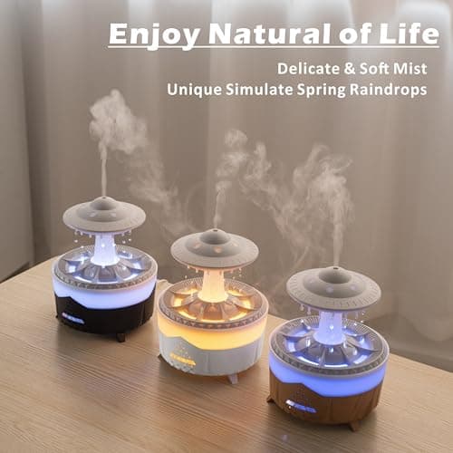 AChoice4U Essential Oil Diffuser 350ML UFO Raindrop Aromatherapy Diffuser Cool Mist Humidifier with 7 Colors LED Lights,Remote Control,Plug in for Bedroom,Office (Wood) 8