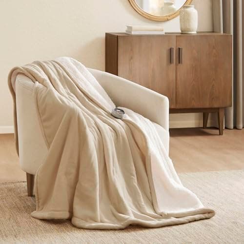 Woolrich Heated Plush to Berber Electric Blanket Throw Ultra Soft Knitted, Super Warm and Snuggly Cozy with Auto Shut Off and Multi Heat Level Setting Controllers, Queen: 84x90, Tan 7