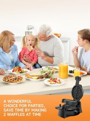 Waffle Maker, 1400W Double Belgian Waffle Iron 180° Flip, 8 Slices, Rotating & Nonstick Plates, Removable Drip Tray for Easy Cleaning, Cool Touch Handles, Space Saving Storage, Black 7