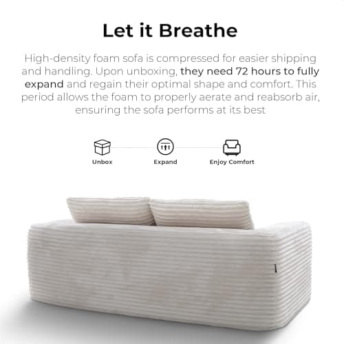 LIKIMIO 71" Loveseat Sofa in a Box - Plush Corduroy Deep Seat Couch, No Assembly Required, Space-Saving Design for Compact Living Room, Apartment, Home Office, Beige 7