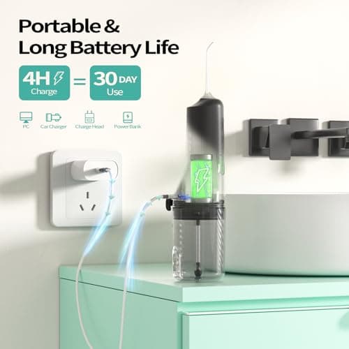 Water Flosser Teeth Cleaner, 4 Modes Rechargeable Portable Cordless Oral Irrigator 260ML Electric Dentel Flossers with DIY Strength, IPX7 Waterproof Travel Flossing Cleaning Picks for Home, Travel 6
