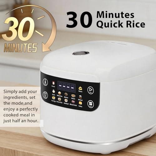Portable Digital Rice Cooker, 6-Cup (Uncooked)/12-Cup (Cooked) Small Rice Maker with Steaming Basket, Mini Rice Cooker with 2L Removable Nonstick Inner Pot, 10 Menu Options, Auto Keep Warm, 24 Hour Delay Timer, White 6