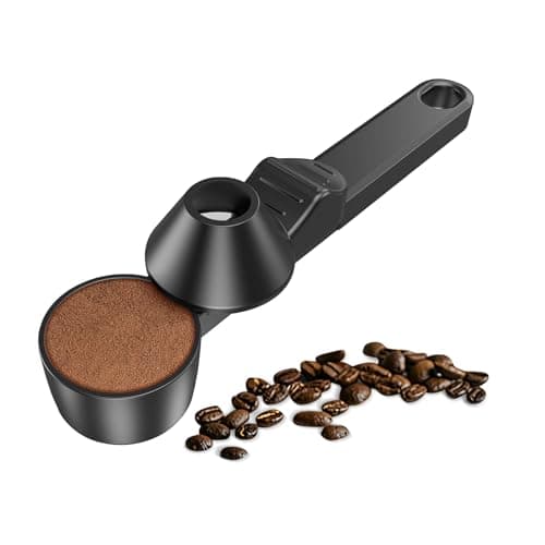 Coffee Scoop & Funnel for Reusable K Cup Refillable Coffee Pods, Coffee Measuring Spoon 2 Tablespoon Capacity, Scoop with Funnel for Ground Coffee, Protein Powder, Tea (Black, 1 Pack)