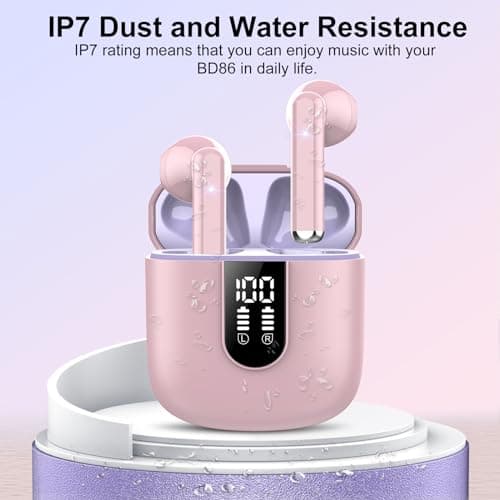 Jesebang Wireless Earbuds, 2024 Bluetooth 5.3 Headphones, Stereo Earphones with ENC Mic, Wireless Headphones in Ear Earbuds with Dual LED Display, 30H Playtime, Gym IP7 Waterproof, Pink 6