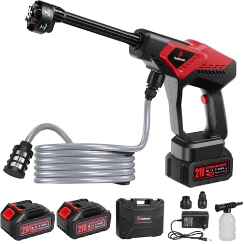 Andeman Cordless Pressure Washer with 2 x 3.0Ah Batteries, 800 PSI 1.5 GPM Portable Pressure Washer with 6 in 1 Nozzles, Power Washer for Cars, Fences, Driveways, Home, Patios