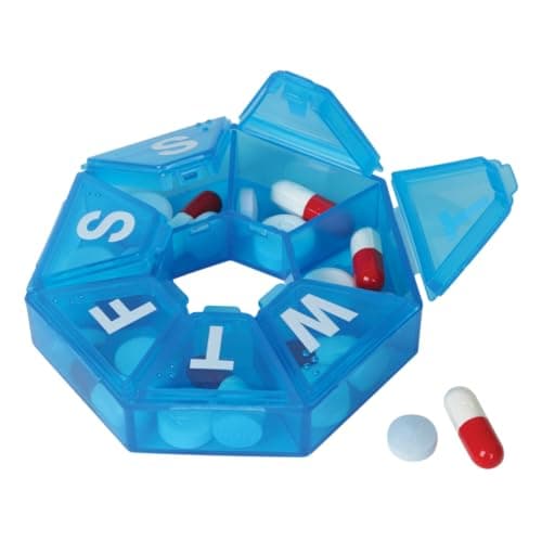 EZY DOSE Weekly (7-Day) Pill Case, Medicine Planner, Vitamin Organizer Box, Travel Pill Planner, Portable Storage, 7-Sided, Color May Vary, BPA Free