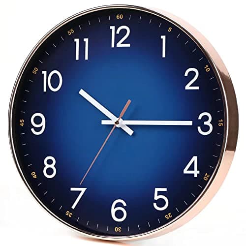 Navy Blue Modern Round Silent Wall Clock - 12" Quality Quartz - Living Room, Bedroom, Kitchen