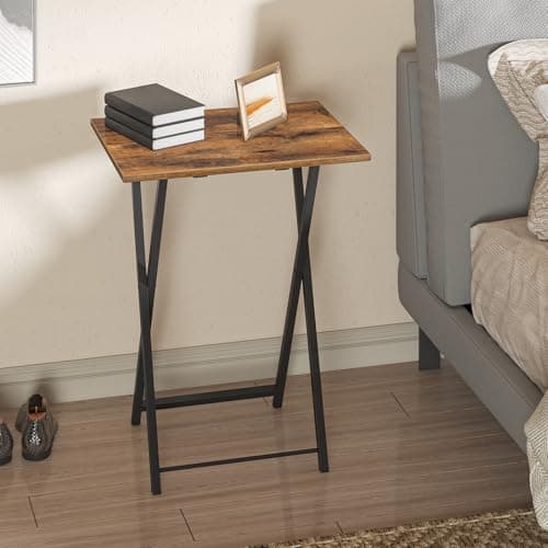 HOOBRO Folding TV Table, TV Tray, Stable Snack Table for Small Space, Portable Sofaside Desk, Easy Assembly and Storage, Ideal for Snacks and Meals in Living Room, Rustic Brown and Black BF15BZ01 8