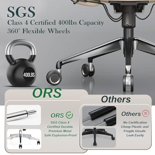 FurniBaron Ergonomic Genuine Leather Office Chair, Executive Chair with Tilt Adjustable High Back and Lumbar Support, 400lbs Weight Capacity Metal Base with 360° Flexible Wheels, Black 6