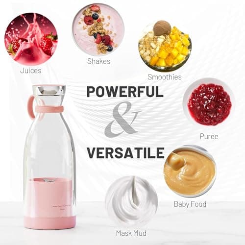 BEBESIRI Personal Portable Blender, 350ml USB Rechargeable Smoothie Maker with Stainless Steel Blade, BPA-Free & Easy Clean, Compact Travel Cup for Gym, Office, Home - Pink 6
