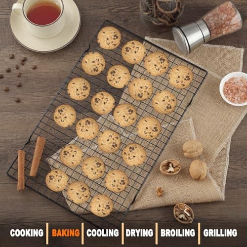 Hunnycook 15.8”×9.8” Cooling Rack, 3P Stainless Steel Baking Rack, Oven Safe Cooling Racks for Cooking and Baking, Black Roasting Rack & Wire Rack & Cookie Cooling Rack for Roasting, Grilling, Drying 6