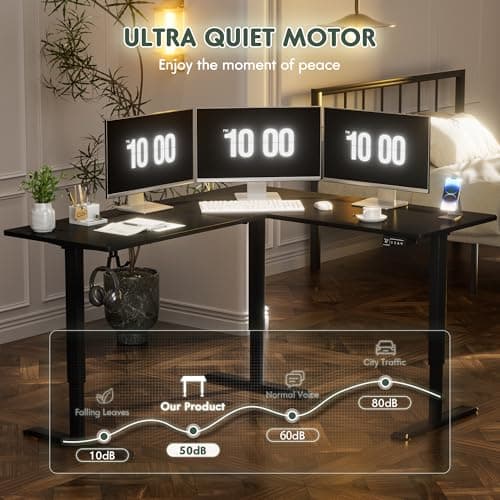 Furmax 63 x 55 Inch L Shaped Standing Desk with 2 Preset Heights, Electric Height Adjustable Computer Table, 2 Hooks & Feet Balance, Corner Sit Stand Desk for Home Office (Black) 7