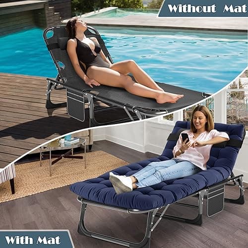 MOPHOTO Folding Chaise Lounge Chair 5-Position, Folding Cot, Heavy Duty Patio Chaise Lounges for Outside, Poolside, Beach, Lawn, Camping (Lounge Cot, Breezy Oceanic) 5